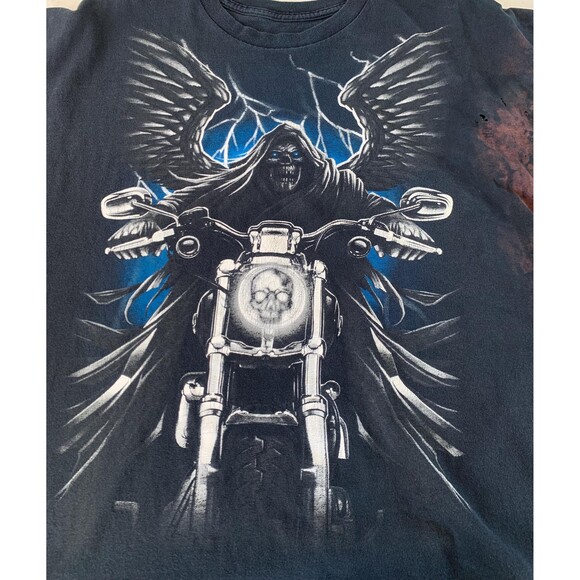 Vintage Y2K Grim Reaper Angel Biker Distressed Tshirt Size XXL - Picture 2 of 7